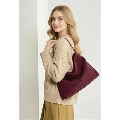 Image of Suede Woven Tote Bag for Women, Hobo Shoulder Bag for Work Travel