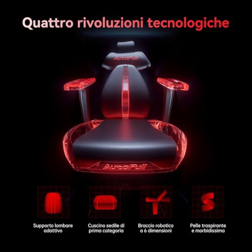 M6 Sedia Gaming con Riscaldamento Ventilato e Supporto Lombare a Tracciamento Dinamico, Braccioli Meccanici 6D in Pelle PU con Poggiapiedi, Nero - Sedia gaming - Immagine 6