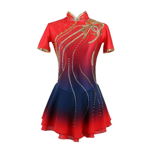 Vestido Feminino Gradiente Para Patinação No Gelo, Mangas Curtas Para Adultos, Performance De Compet