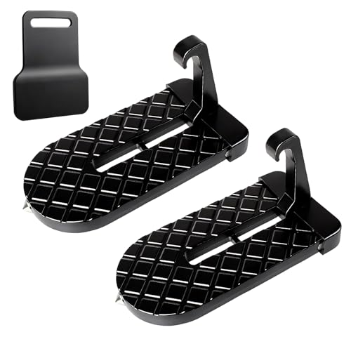 Geyynow 2PCS Car Door Step with 1PC Latch Protector, Foldable Aluminum Alloy for Roof Access, Thickened Rubber Gasket Universal Heavy Duty 500lbs Capacity