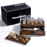 VisualHome Premium Military Challenge Coin Display Case with Clear Cover Holds 42 Coins on Top and 38 in The Storage Drawer Wooden Desktop Stand Holder or Poker Chip Shadow Box Gift for Collectors