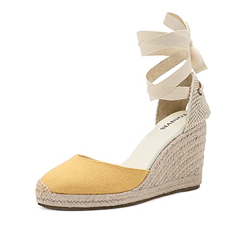 Image of Women's Espadrille Wedge Sandals Closed Toe Lace-Up Shoes