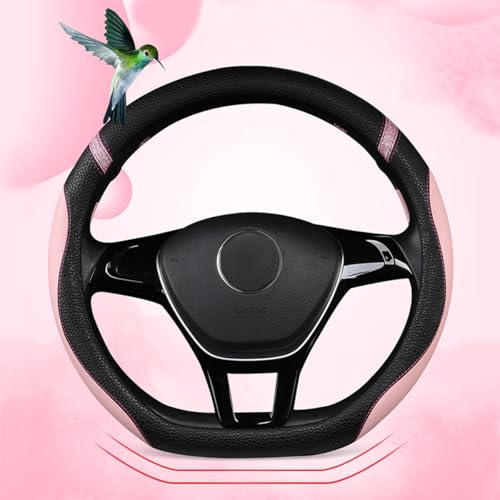Cxtiy D-Shaped Flat Bottom Steering Wheel Cover for Women Girl - Stylish Car Accessory Non-Slip Car Interior Accessories (Pink)