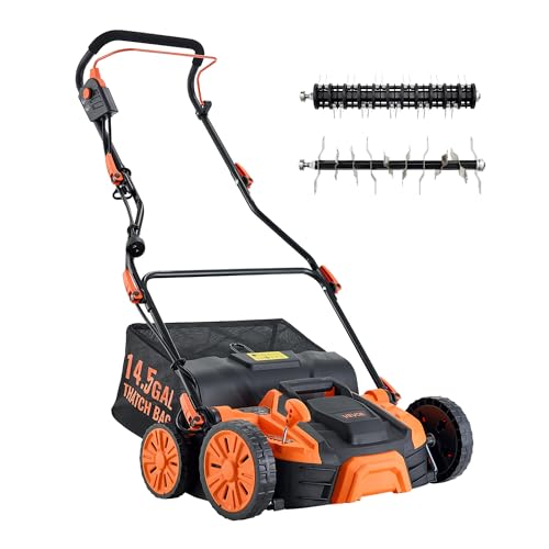 VEVOR 2-in-1 Electric Dethatcher and Scarifier, 16-Inch 15 Amp, Corded Lawn Dethatcher...
