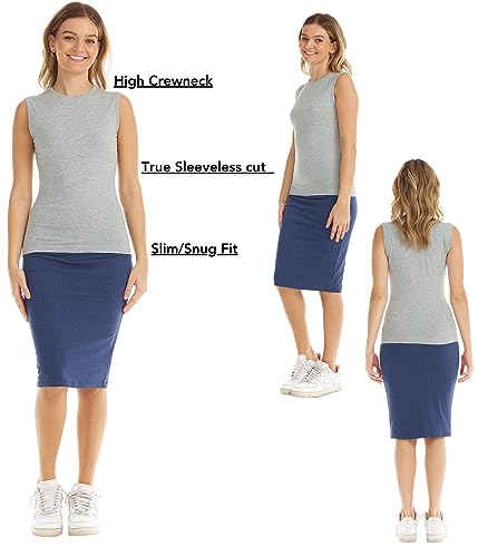 Image of ESTEEZ Women's Sleeveless Fitted Tank Top - Stretch Cotton Blend, Layering Essential