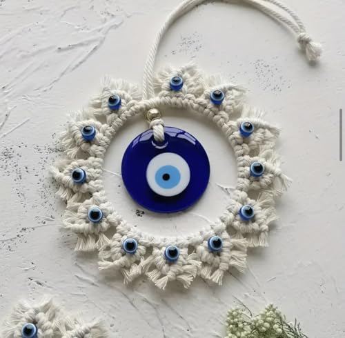 White Macrame Evil Eye Wall Hanging for Home Decor & Nazar Protec...