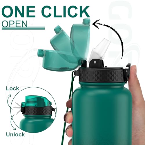 GOPPUS 1.2L/40oz Stainless Water Bottle with Straw Double Wall Insulated Bottles with Strap Large Vacuum Thermal Flask Leakproof Keep Cold Drinks Bottles with Flip Top Lid for Men Women BPA Free - Image 2