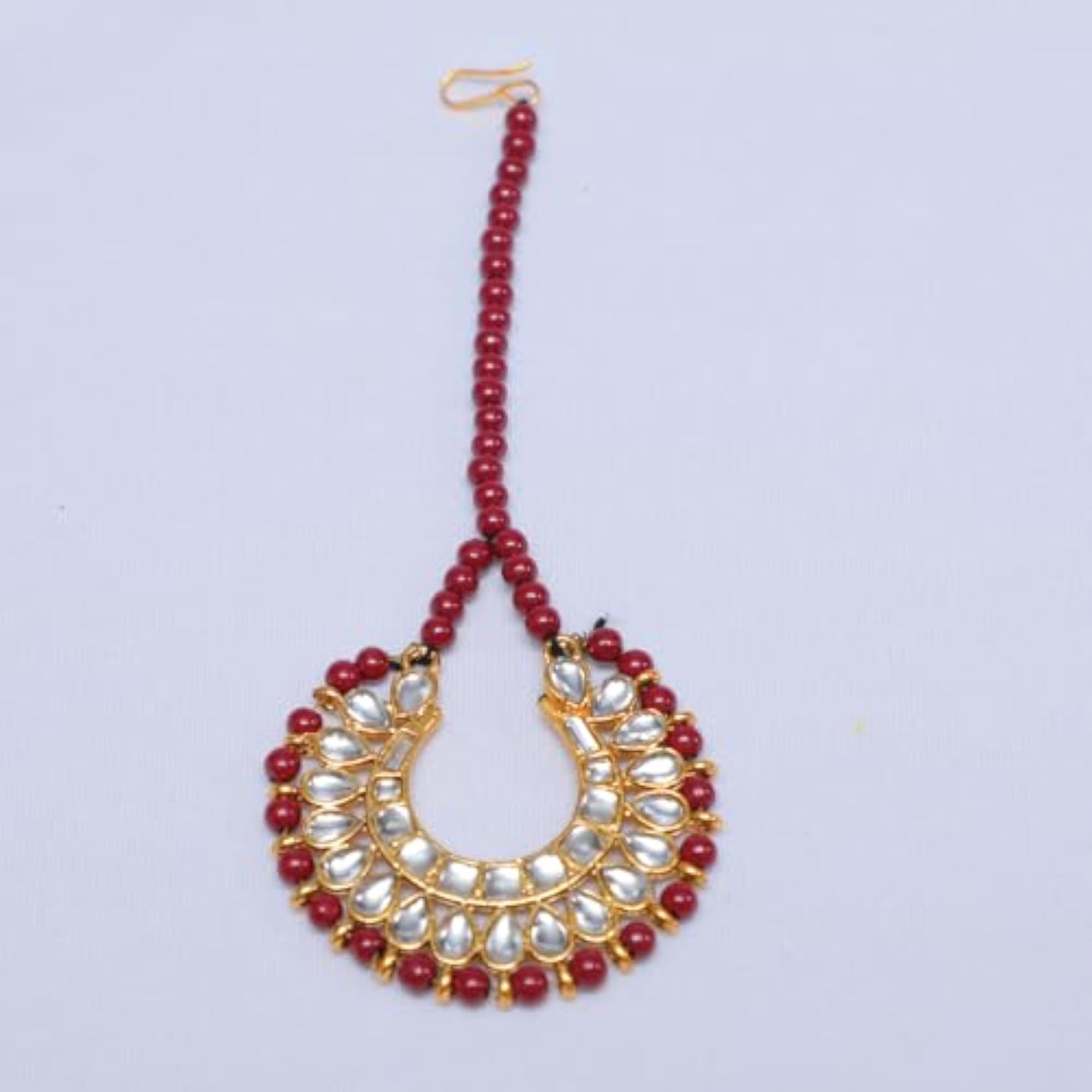 Gold Plated Kundan Choker Necklace Set with Maroon Beads