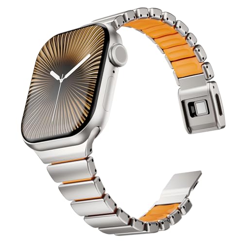 Image of Magnetic Titanium Band Compatible with Apple Watch Ultra 3 /2 /1 Band 49mm Series 11 10 46mm 45mm 44mm 42mm SE 3 /2 /1 9 8 7 6 5 4,Luxury Silicone Dual-Layer Link For iwatch Men Women