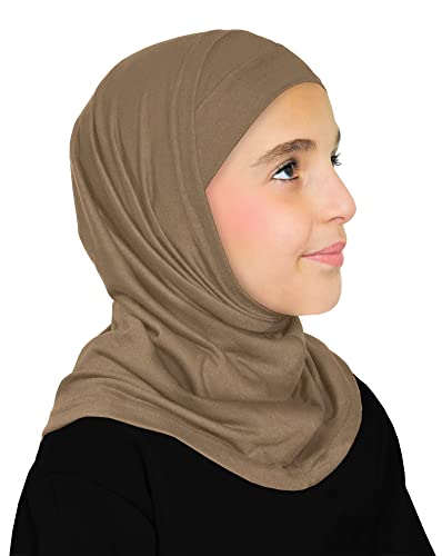 Image of Girls Hijab Muslim Kids Amira 2 piece Instant Head Scarf Easy Pull On Hood & Tube Cap