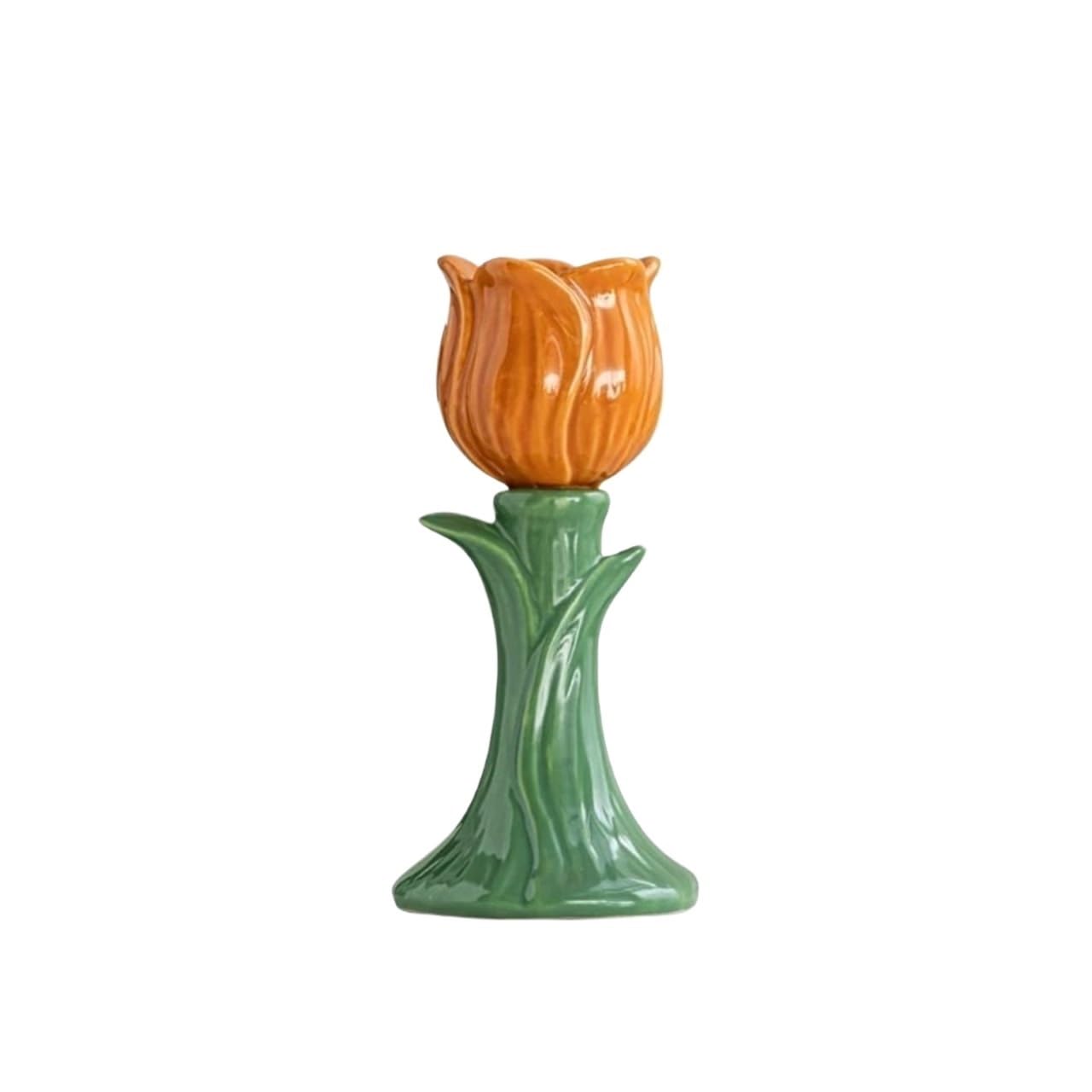1Pair Creative Flower-shaped Ceramic Candlesticks, Desktop Decorative Items, Photography Props for Candle(Orange)