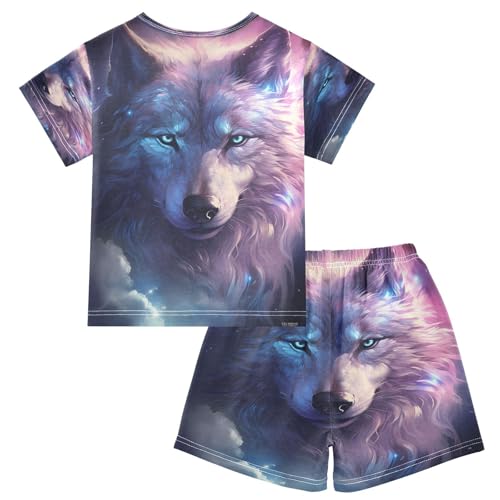 senya Short Sleeve Pajamas Sets Summer Cotton Sleepwear Blue Eyes Wolf2