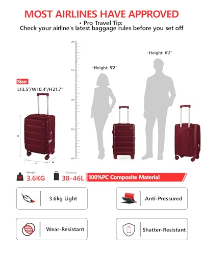 ISLAND ELEPHANT Expandable 20Inch Carry On Luggage Airline Approved - Top Opening Hardside Travel Suitcase Unbreakable -with Cup Holder,USB Charge,Side Pothook, 360&deg;Spinner Wheels, TSA Lock-Wine Red