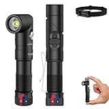 TUNENGE T21X 1400 Lumen Small LED Flashlight Rechargeable, Super Bright 90 Degree EDC AA Pocket Flashlight with Magnet, Adjustable Headlamp, Mini Tactical Light & Clip for Camping Running Hiking
