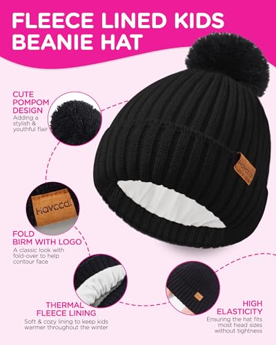Image of Kids Winter Hat Scarf Gloves Set - Girls Boys Fleece Lined Beanie Hat with Pom Knit Scarf Warm Mittens for Children