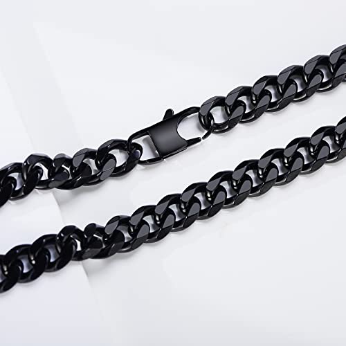 Cuban Link Chain Mens,Stainless Steel Cuban Link Chain Necklace For Men Women,Titanium Steel/Gold Plated/Gift Bag,Black/Blue,24Inch (Silver-Black) #TOP2