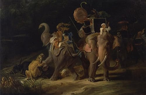 Chasse au tigre dans les Indes orientales affiche toile pour habiller un grand mur vide