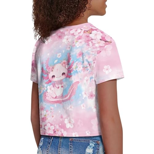 Image of Girls Fashion Crewneck Tee Shirts Casual Short Sleeve Crop Top Summer Outfits 5-14 Years Old