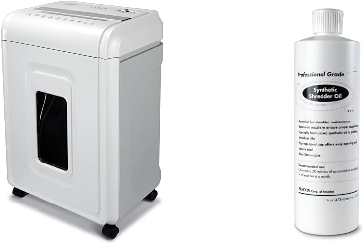 Aurora Heavy Duty Anti-Jam 24-Sheet Crosscut Shredder/40 Min Run Time/ 7-Gallon Pullout Basket & SL16 Professional Grade Synthetic Shredder Oil, 16 Oz Flip-Top Leak Proof Bottle