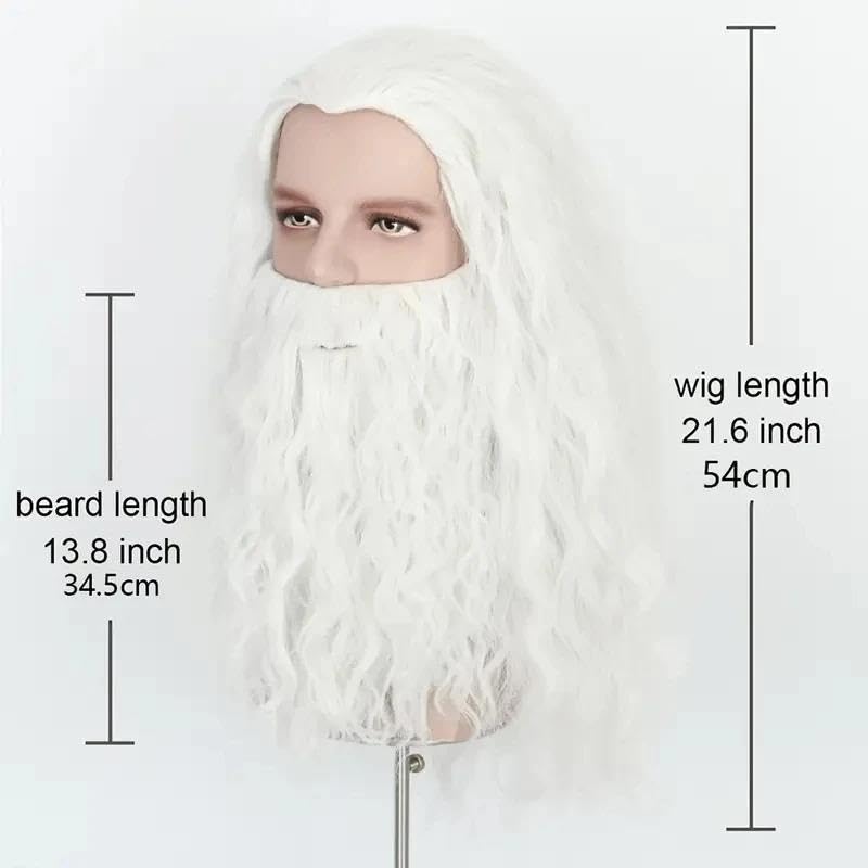 1 szt. Zestaw męskich peruk z białymi kręconymi włosami i brodą Cosplay syntetyczny