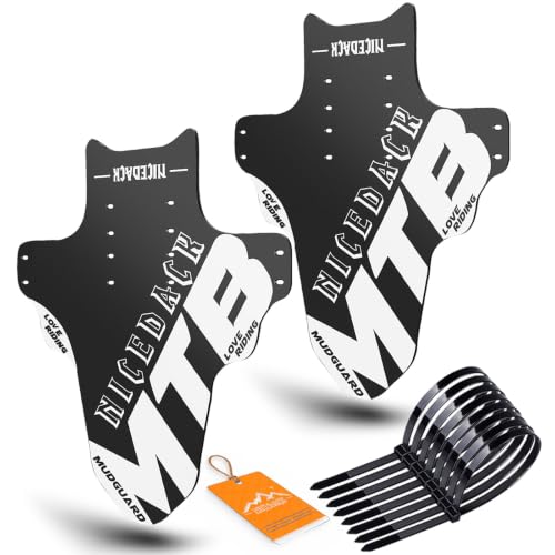 NICEDACK Mountain Bike Fenders, Fits 20-29 Inch MTB, 2-Piece Set, White