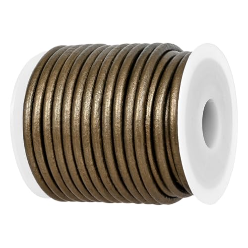 GENIQUE Real/Genuine Round Leather String Cord for Necklace, Bracelets, Jewellery, Braiding (Military Green Metallic, 3mm)