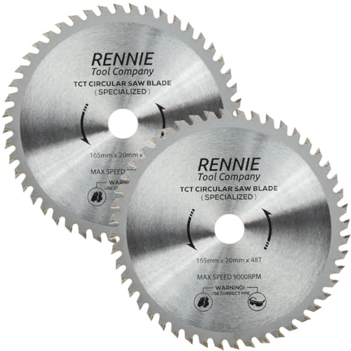Image of (PACK OF 2) 165mm x 20mm Bore x 48T TCT Cordless Circular Wood Saw Blades Includes. Fits Bosch Makita Ryobi Dewalt DC390, DWE007, DCS391, DC391N Circular Saws etc, Thin Kerf