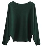 GOLDSTITCH Boat Neck Batwing Sleeves Dolman Knitted Sweaters and Pullovers Tops for Women Green
