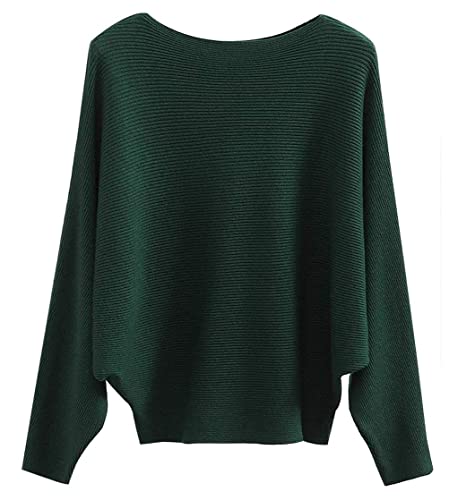 Goldstitch Boat Neck Batwing Sleeves Dolman Knitted Sweaters And Pullovers Tops For Women Green #TOP19