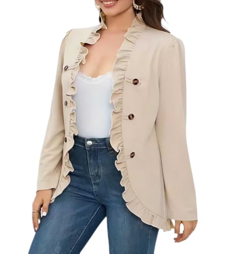 Womens Fall Fashion 2023 Casual Blazers Long Sleeve Open Front Ruffled Button Blazer Jackets