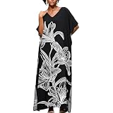 KAICAILA Kaftan Dress Ethnic Resort Wear V-neck Beach Swimsuit Cover Up Floral Print Loungewear Bohemian Poolside Vacation