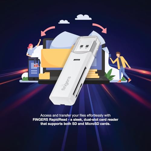 Image of FINGERS RapidRead Dual Card Reader (SD & MicroSD, USB 2.0 High-Speed 480 Mbps, Supports up to 256GB, Plug & Play, Universal Compatibility), Classic White