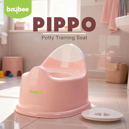 Image of Baybee Pippo Western Toilet Potty Seat for Kids 1-5 Years | Baby Potty Training Seat Chair with Anti-Urine SplashGuard, Detachable Bowl, Highback Support | Portable Kids Toilet Seat for Toddler (Pink)