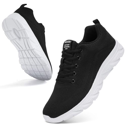 [RUOMU] スニーカー メンズ レデ ランニングシューズ ウォーキング 運動靴 軽量通気 滑り止 お洒落 スポーツシューズ 日常着用 通勤 通学 Black White 25.0 cm