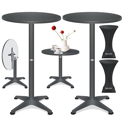 KESSER® 2in1 Stehtisch klappbar Bistrotisch 2er Set | Aluminium Edelstahlplatte | höhenverstellbar 70cm / 115cm | Partytisch Tisch Ø 80cm | In- & Outdoor Empfangstisch | Klapptisch mit Husse Anthrazit
