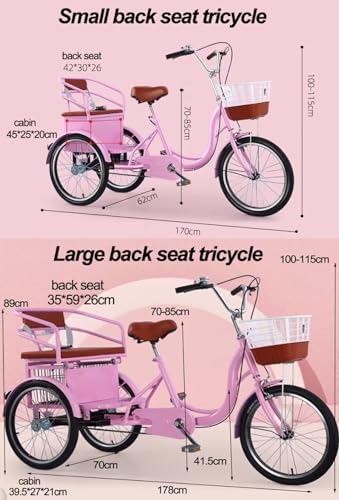 Triciclo con asiento trasero, ruedas neumáticas, freno delantero caliper miniatura 7