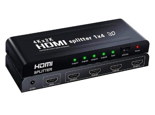 HDMI Splitter 1x4, 4K UHD 30Hz, 1 Input to 4 Outputs, HDCP Compatible, Plug and Play