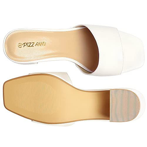 PIZZ ANNU Women's Square Open Toe Heels Sandals Low Block Chunky Heeled Sandal Slip on Mules Comfortable Casual Dress Pumps Shoes3