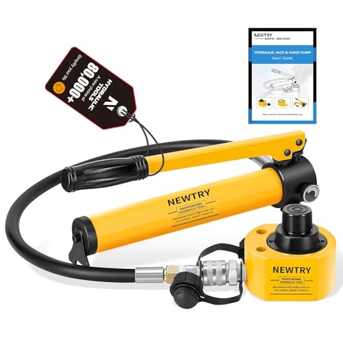 Image of NEWTRY 20T Low Profile Hydraulic Jack Porta Power Kit + CP-180 Manual Hydraulic Hand Pump Multi Section Jack, 1.18 inch Stroke Industrial Mini Hydraulic Cylinder