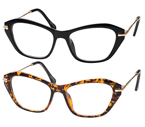 SOOLALA Womens Quality Fashion Alloy Arms Readers Eyeglass Frame Cat Eye Reading Glasses