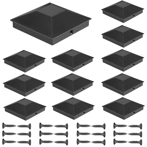 MYLFBT - MYLFBT 4x4 Wood Fence Post Caps (True/Actual 3.5"x 3.5", 12 PCS), PP Plastic Waterproof and UV-Resistant, Prevent Cracking and Rotting, Secure Wooden Fence Posts (Black)