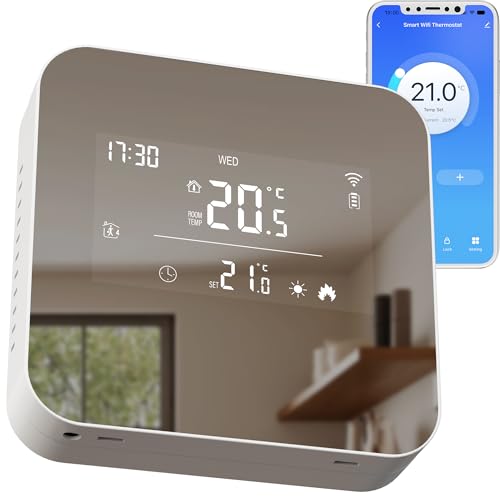 Termostato Calefaccion WiFi 2 Hilos,Termostato Caldera con batería,Termostatos programable Diariamente,Compatible con Google Assistant y Alexa,Controlable a Distancia a través de Tuya Smart