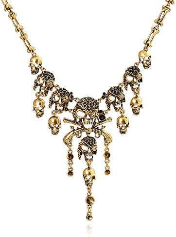 Fld Halloween Horror Ghost Head Necklace, Gothic Skull Tassel Bone Chain Necklace Statement Bib Collar Necklace Women's Jewelry