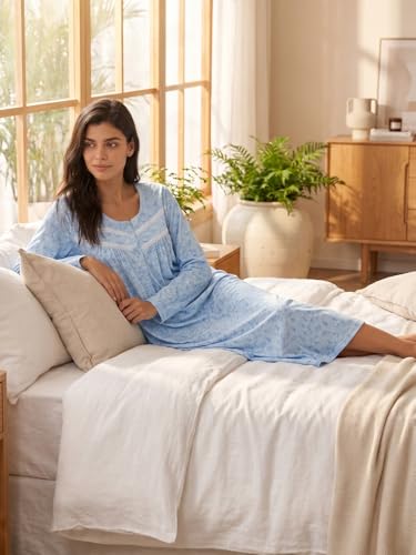 Image of IZZY + TOBY Nightgowns for Women Long Sleeve Soft Cotton Long Warm Nightdress Kintted Night Gown