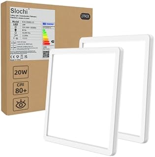 slochi Lampa sufitowa LED, 2 sztuki, 20 W, ultra cienka, płaska, 2,4 cm, 5000 K, zimna biel, kwadratowa lampa sufitowa LED, do sypialni, salonu, łazienki, na balkon, do korytarza, kuchni, wejścia