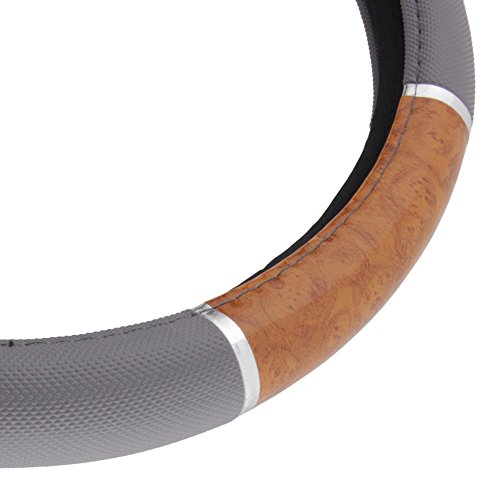 Bdk Light Wood Grain Car Steering Wheel Cover, Standard 15 Inch With Gray Faux Leather Grip, Made To Fit Most Auto Truck Van Suv #TOP4