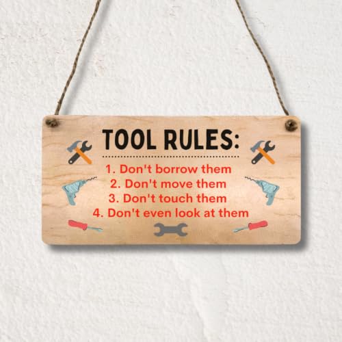 Image of Second Ave Funny Joke Tool Rules Wooden Hanging Gift Rectangle Sign Plaque Father's Day Birthday