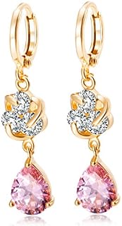 YAZILIND 18K Gold Plated Women Jewelry Exquisite Teardrop Water Drop Pendant Cubic Zirconia Inlaid Drop Dangle Hoop Earrings
