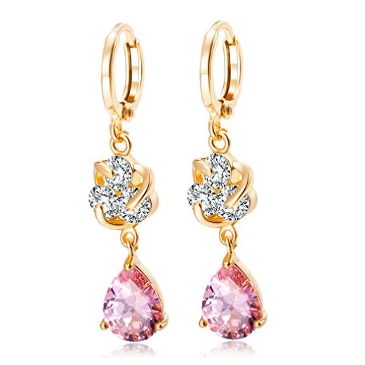 YAZILIND 18 k chapado en oro mujer joyer¨ªa exquisita l¨¢grima gota de agua colgante con cubic zirconia cristal incrustaci¨®n gota Dangle aretes (rosa)