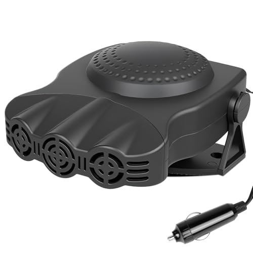 Car Heater Defogger Fan, Portable 30 Second Fast Heating Defrost Defogger Cooling Space 3-Outlet Plug in Cig Lighter Demister, 2 in 1 Automobile Windscreen Fan12V 200W Auto Ceramic Heater